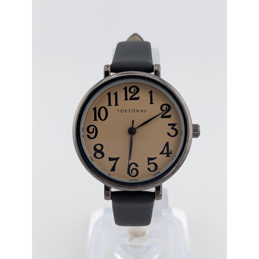 TOKYObay Womens Watch 33mm Dark Silver Tone Brown Beige Dial - New Battery